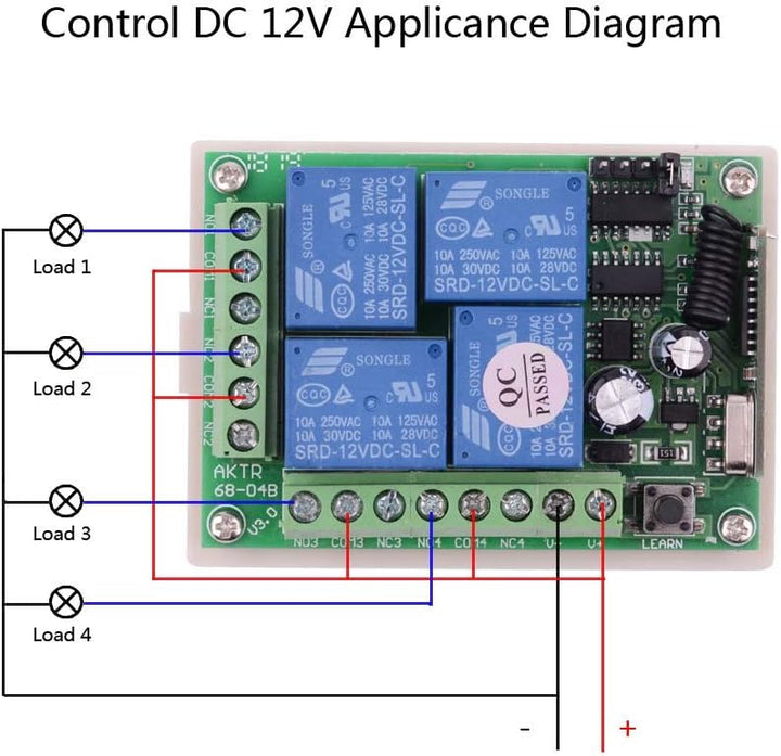 Relay Control Remoto 4 Canales 12v 433 Mhz Inalámbrico Rf - Tecneu