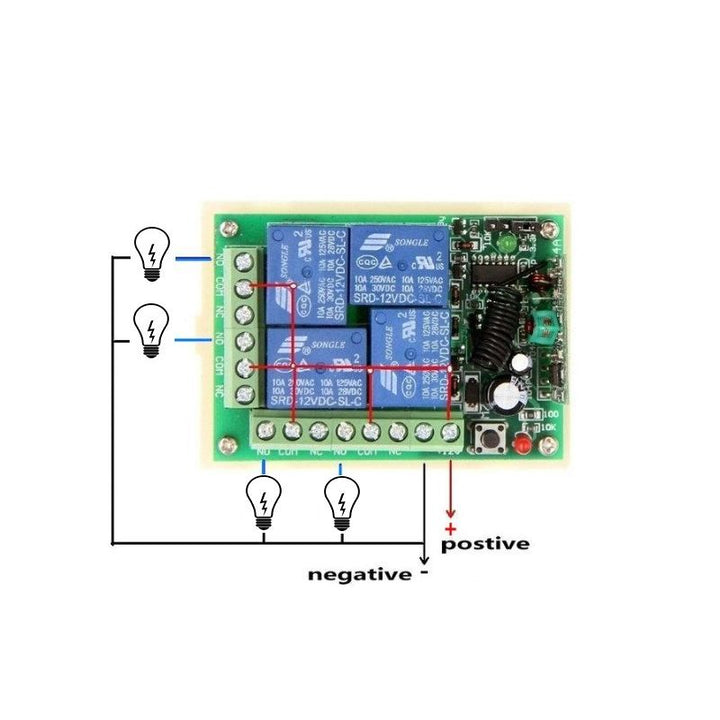 Relay Control Remoto 4 Canales 12v 433 Mhz Inalámbrico Rf - Tecneu