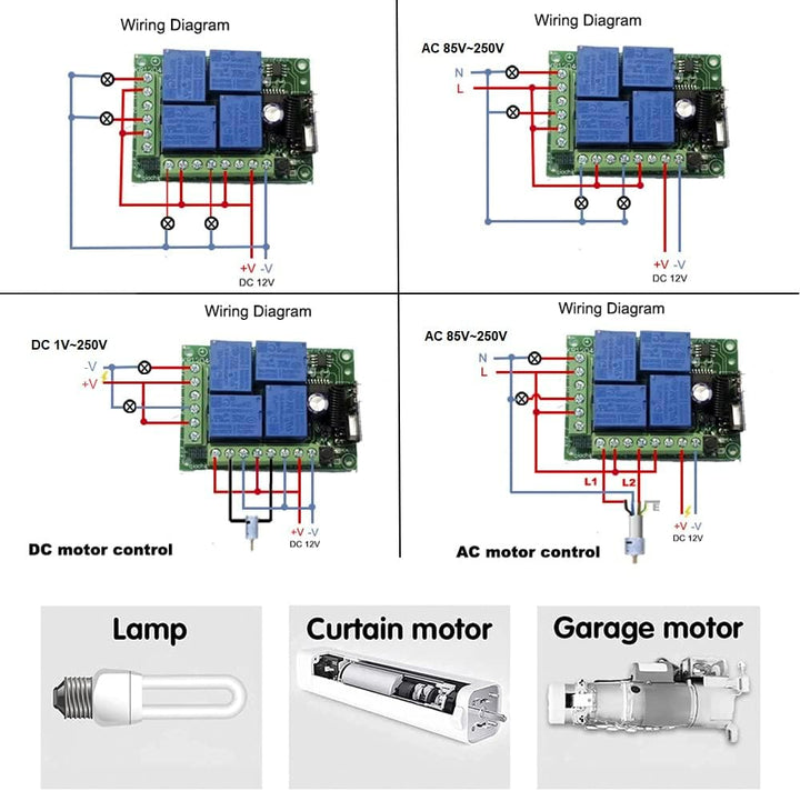 Relay Control Remoto 4 Canales 12v 433 Mhz Inalámbrico Rf - Tecneu