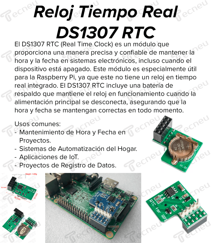Reloj Tiempo Real Ds1307 Rtc Pi Puerto Ttl I2c De Raspberry - Tecneu