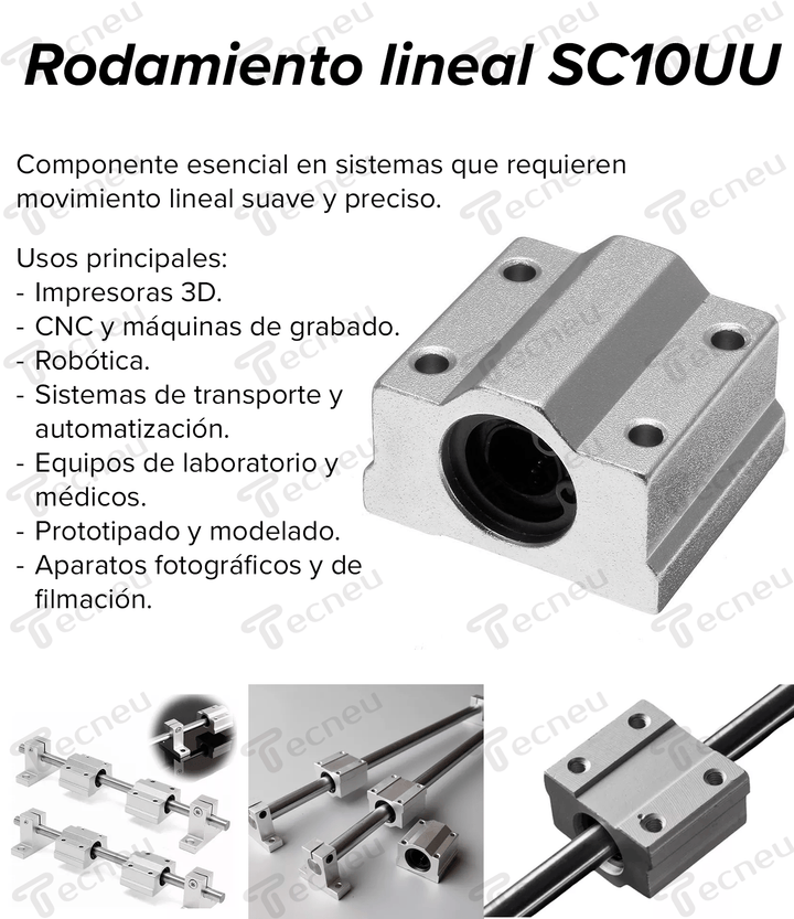 Rodamiento Lineal Balero 10mm Chumacera Sc10uu 3d Lm10uu Cnc - Tecneu