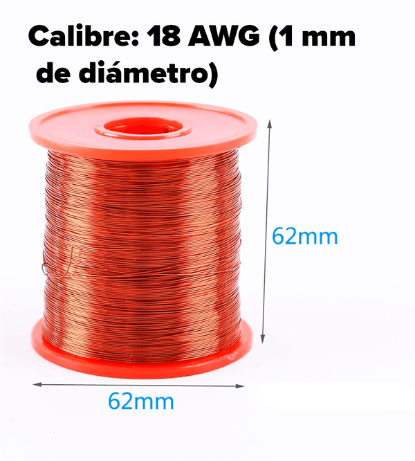 Rollo Bobina Alambre Magneto Esmaltado 500g 100% Cobre 18AWG - Tecneu