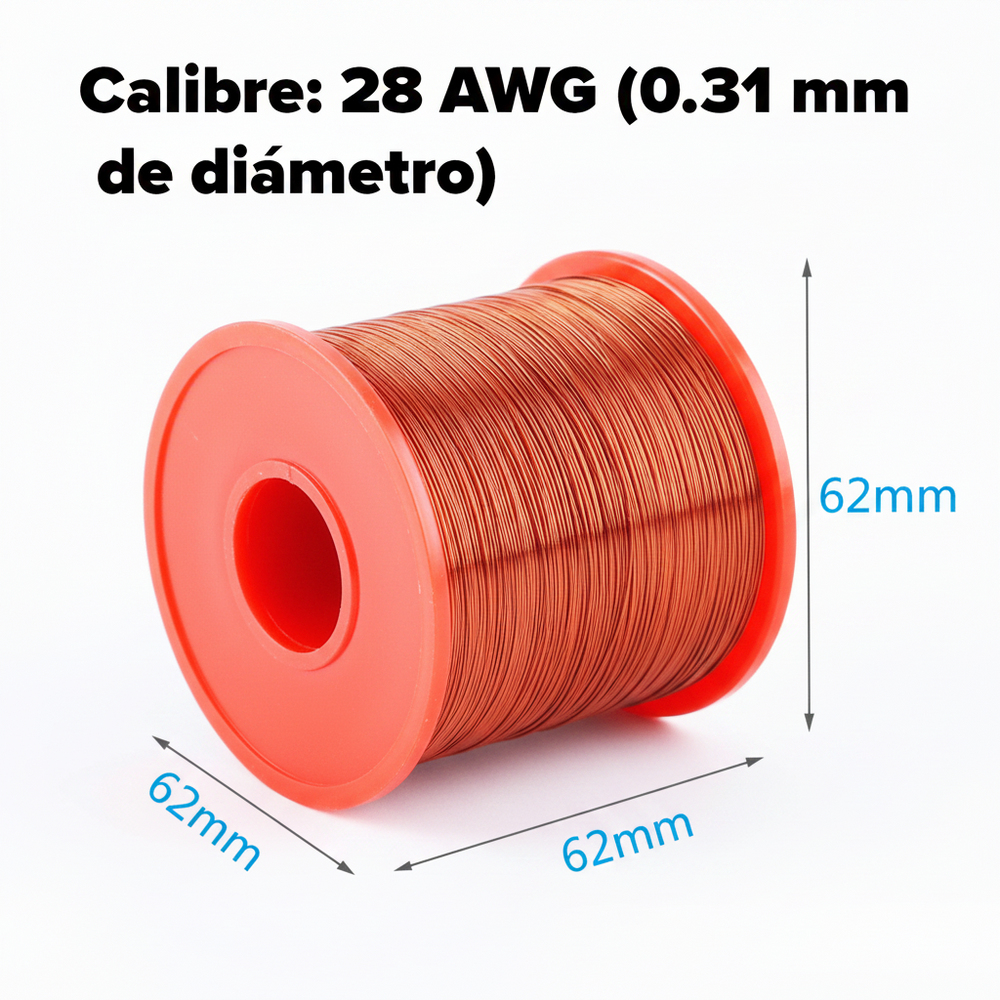 Rollo Bobina Alambre Magneto Esmaltado 500g 100% Cobre 28AWG