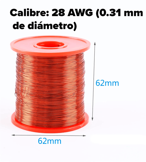 Rollo Bobina Alambre Magneto Esmaltado 500g 100% Cobre 28AWG - Tecneu