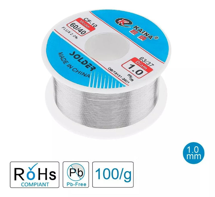 Rollo De Soldadura 100 Grs Aleacion 60/40 Estaño/ Plomo 1 Mm - Tecneu