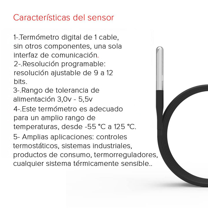 Sensor De Temperatura Digital Ds18b20 Sumergible + Adaptador - Tecneu