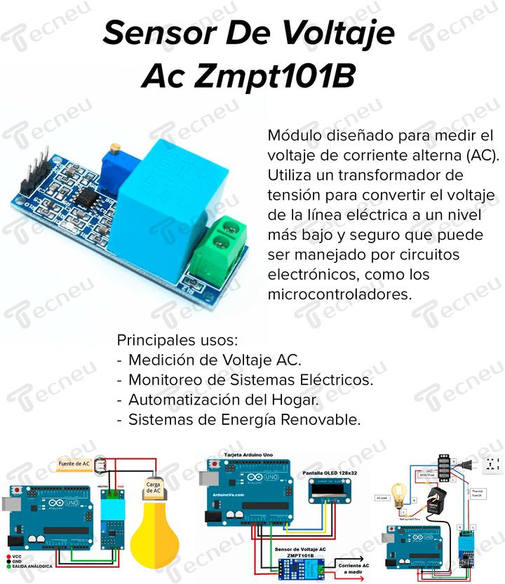 Sensor De Voltaje Ac Zmpt101b Transformador De Tensión - Tecneu