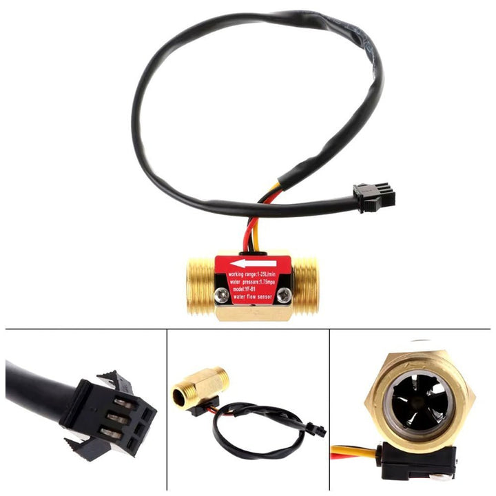 Sensor Flujo De Agua Liquido 1/2" Caudal Metálico Yf - b1 25L/min - Tecneu