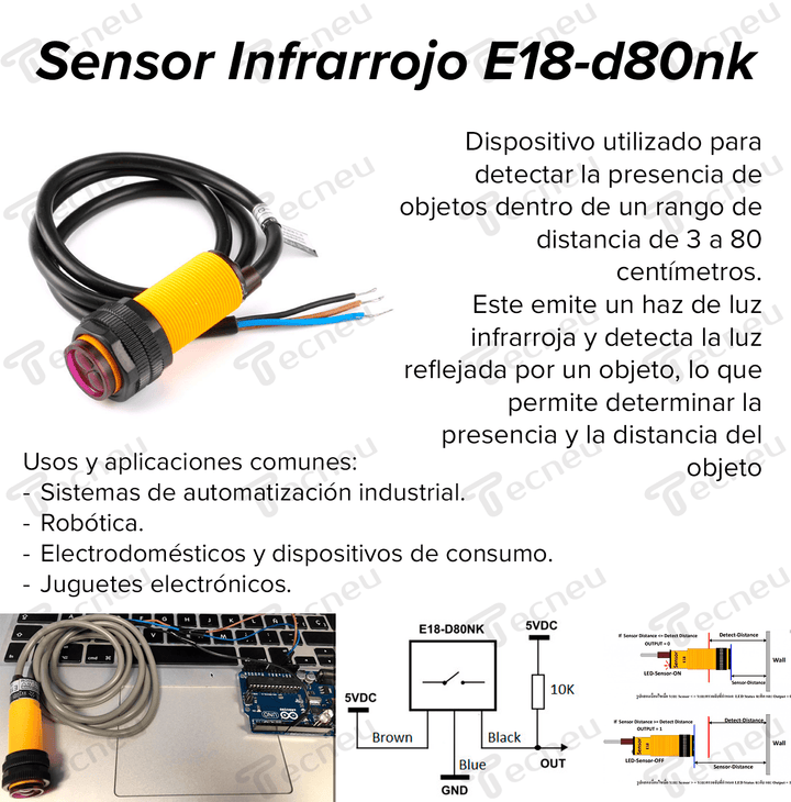 Sensor Infrarrojo E18 - d80nk Distancia 3 - 80cm - Tecneu
