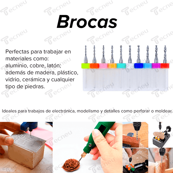 Set 10 Brocas Tungsteno 0.3 - 1.2 Mm Pcb Router Cnc Mototool - Tecneu