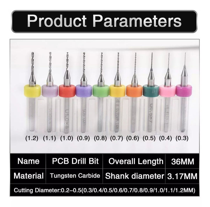 Set 10 Brocas Tungsteno 0.3 - 1.2 Mm Pcb Router Cnc Mototool - Tecneu