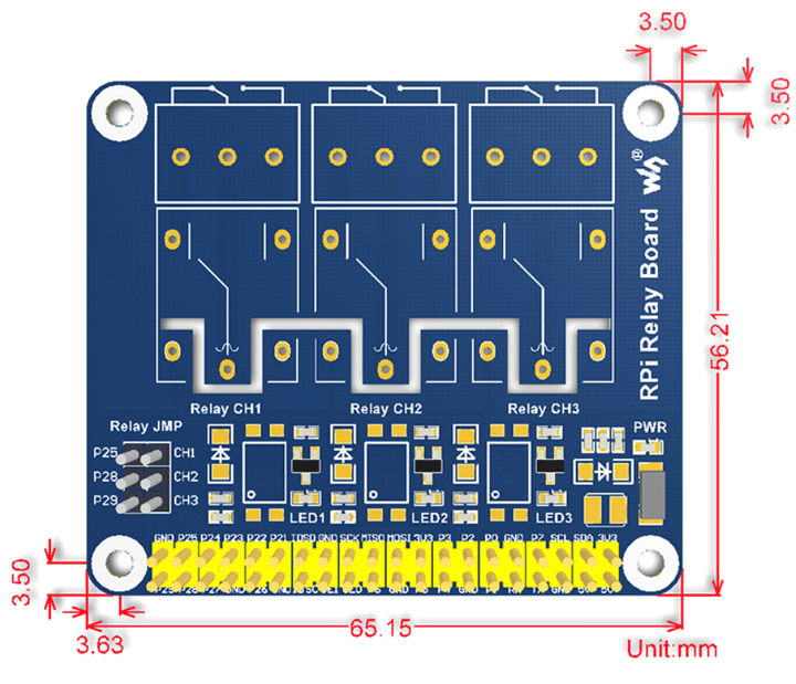 Shield Relevador de Potencia 10A 3 Canales para Raspberry Pi - Tecneu