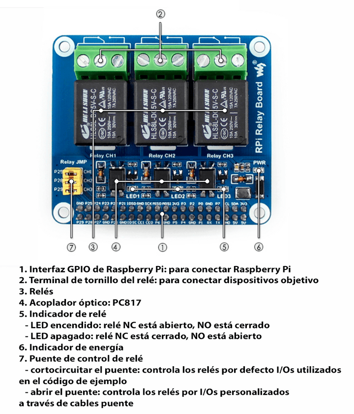 Shield Relevador de Potencia 10A 3 Canales para Raspberry Pi - Tecneu