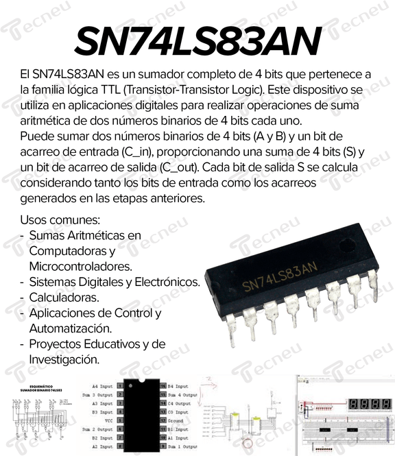 SN74LS83AN Sumador Lógico Completo De 4 Bits TTL Trough hole - Tecneu