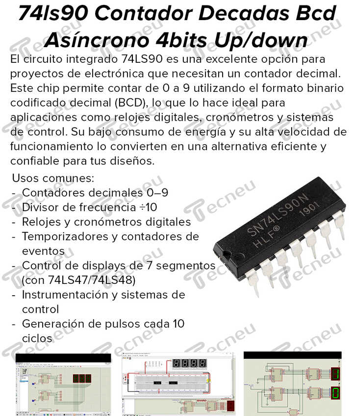 SN74LS90N Contador Decadas BCD Asíncrono 4bits Up/down 74LS90 - Tecneu