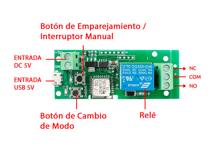 Sonoff 5V Interruptor Inalambrico Inteligente WiFi con Relevador 10A - Tecneu