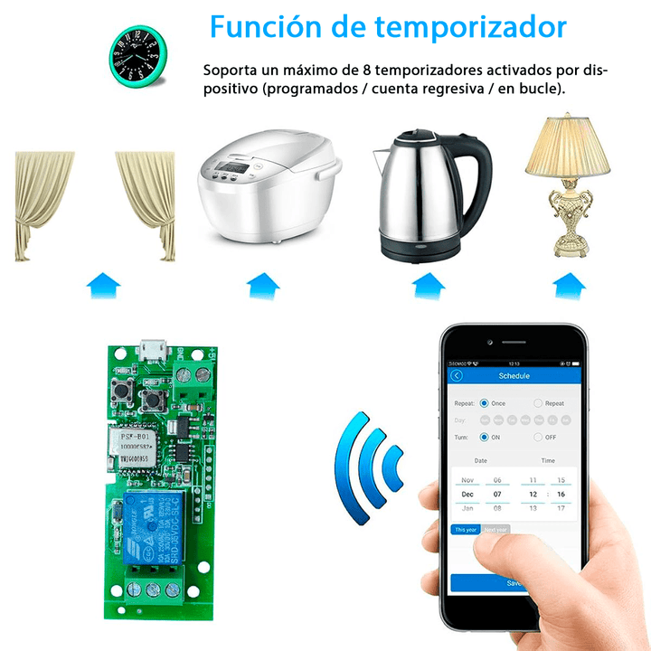 Sonoff Interruptor WIFI Inalámbrico 5V 433MHZ Rele 10A + RF - Tecneu