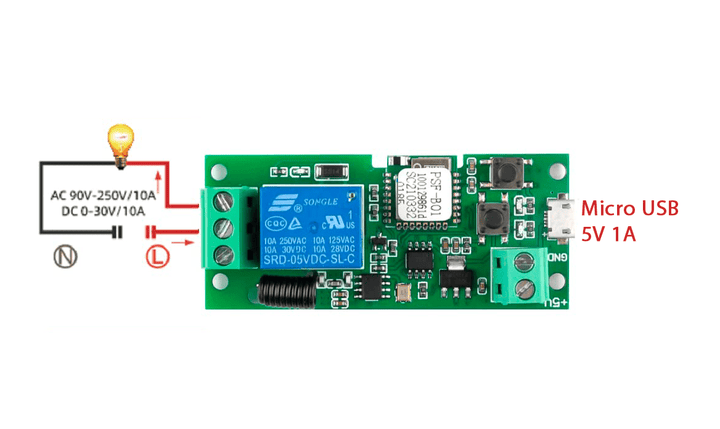 Sonoff Interruptor WIFI Inalámbrico 5V 433MHZ Rele 10A + RF - Tecneu
