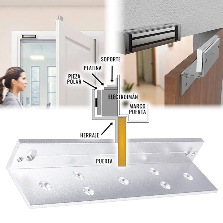 Soporte En "L" Herraje Para Cerradura Magnetica 180Kg En Aluminio Alta Resistencia - Tecneu