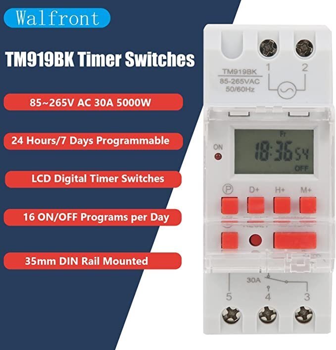 Temporizador 24hrs/7días Timer 30a 85vca - 265vca 16 Memorias - Tecneu