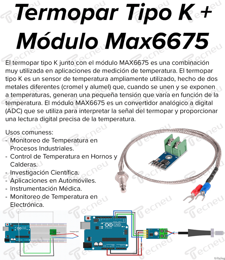 Termopar Tipo K + Módulo Max6675 - Tecneu