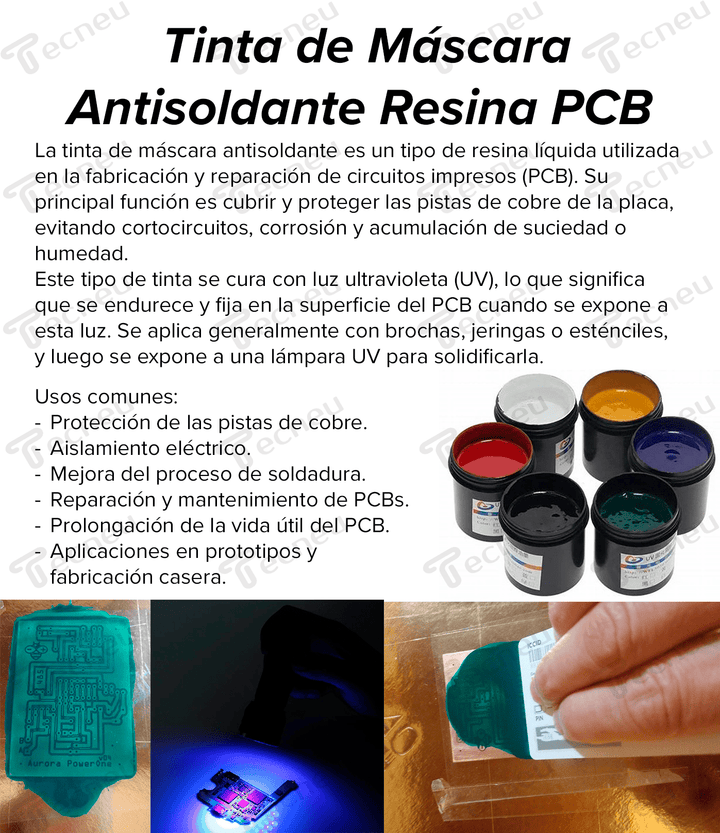Tinta de Máscara Antisoldante Resina PCB Curado Luz UV 100g - Tecneu
