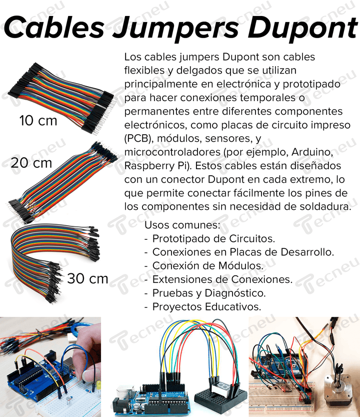 Tira De 40 Cables Jumpers Dupont 10cm (•Macho/Macho •Hembra/Hembra •Hembra/Macho) - Tecneu