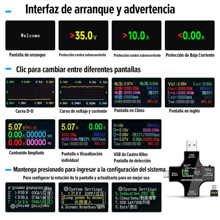 Usb Test Prueba 12 En 1 Medidor Probador Voltaje Amperaje + - Tecneu