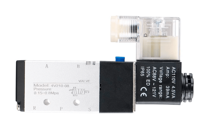 Válvula Neumática Solenoide 4V210 - 08 con Conectores Rápidos 6mm y Silenciadores - Tecneu