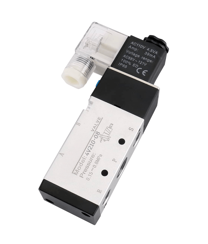 Válvula Neumática Solenoide 4V210 - 08 con Conectores Rápidos 6mm y Silenciadores - Tecneu