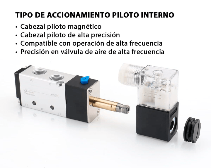 Válvula Neumática Solenoide 4V210 - 08 con Conectores Rápidos 6mm y Silenciadores - Tecneu