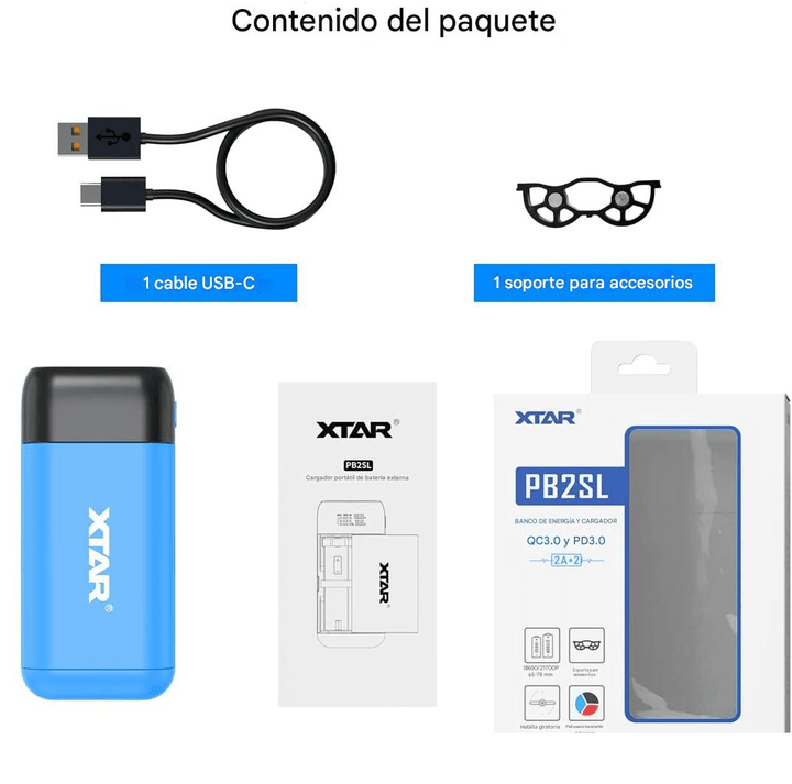 XTAR PB2SL Cargador de Baterías 18650 Con Power Bank Li - ion IMR INR ICR - Tecneu