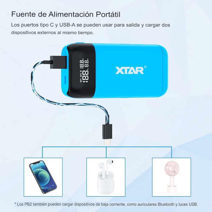 XTAR PB2SL Cargador de Baterías 18650 Con Power Bank Li - ion IMR INR ICR - Tecneu