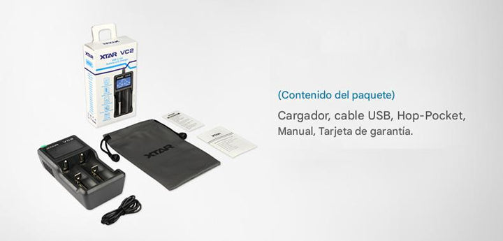 XTAR VC2 Cargador Inteligente de Baterías 18650 con Pantalla LCD - Tecneu