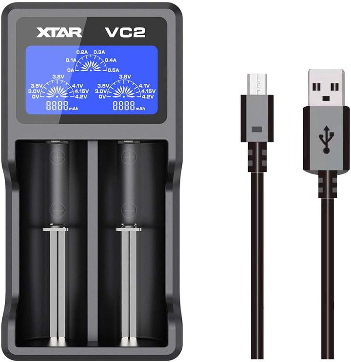 XTAR VC2 Cargador Inteligente de Baterías 18650 con Pantalla LCD - Tecneu