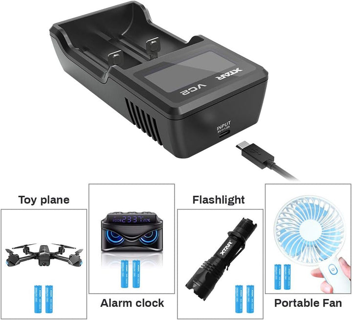 XTAR VC2 Cargador Inteligente de Baterías 18650 con Pantalla LCD - Tecneu