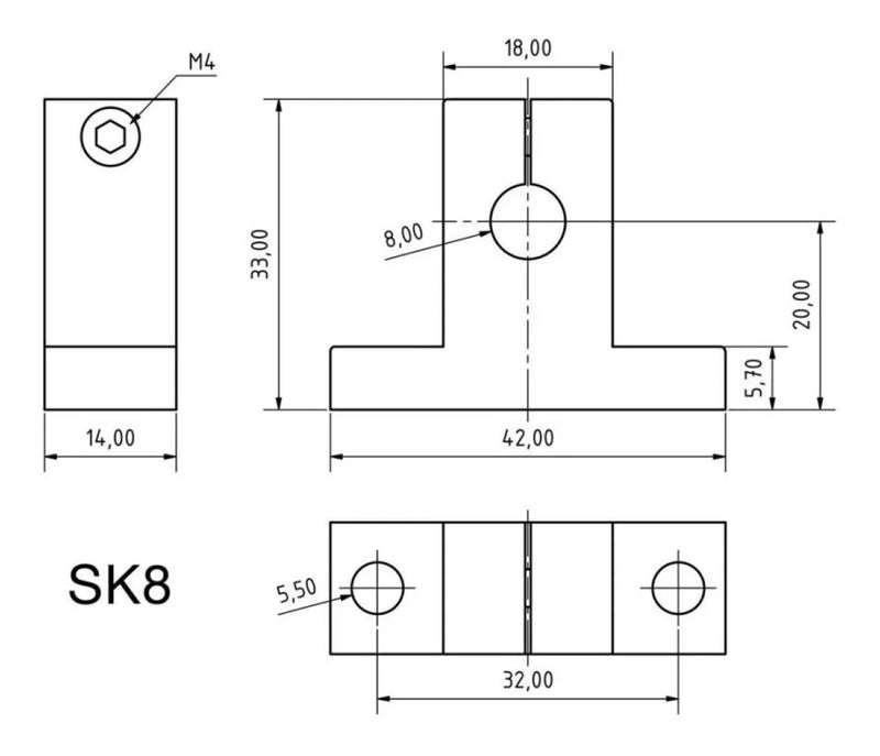 Soporte Sk8uu Sk8 Guia Lineal Varilla 8mm Cnc Impresora