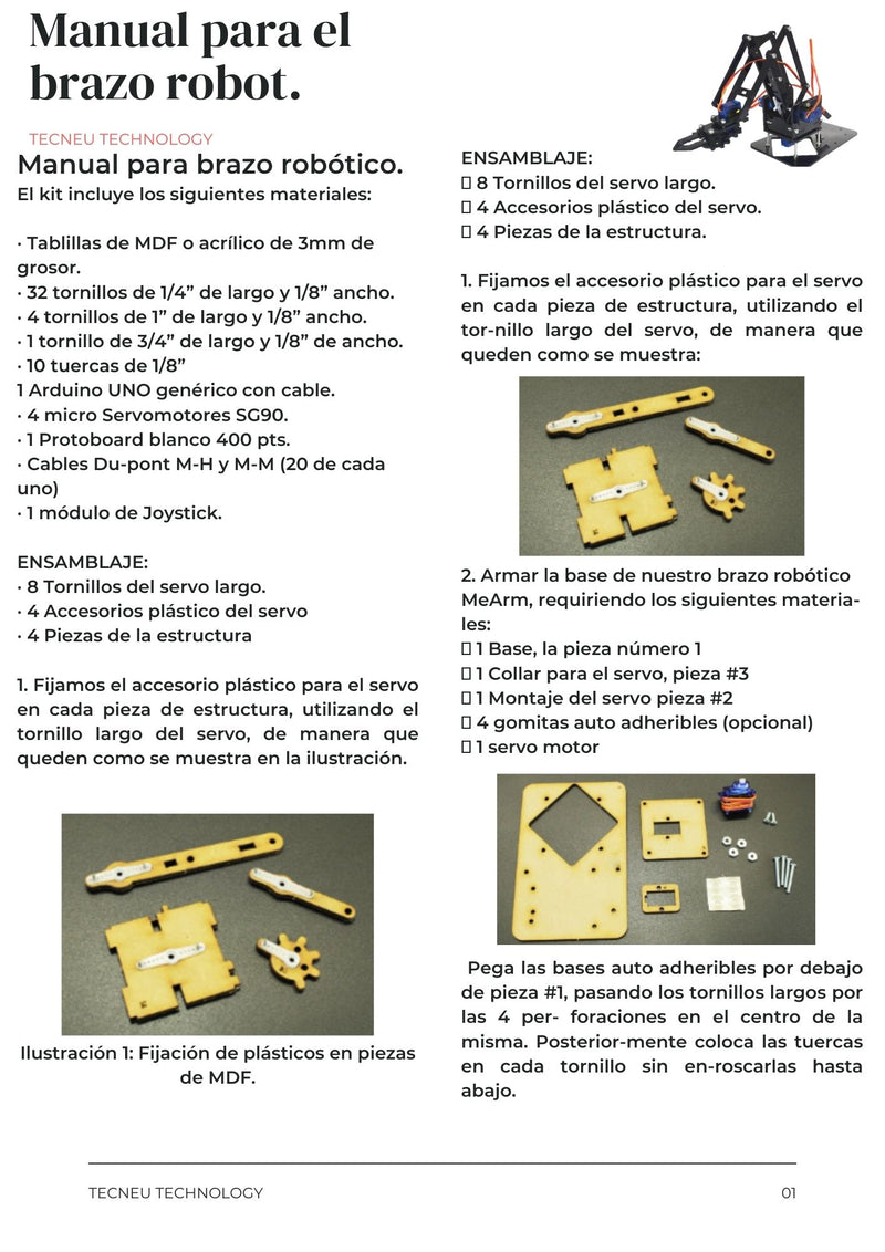 Brazo Mecanico Robótico Arduino 4 Dof Chasis De Madera
