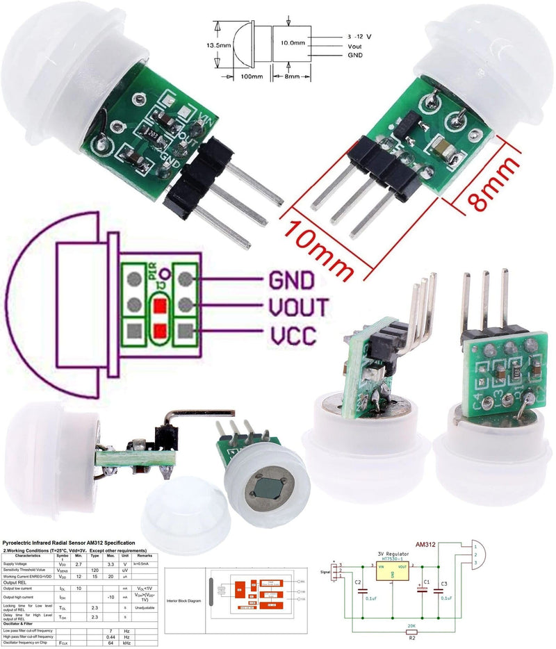 Sensor Pir Am312 Mini De Movimiento Automatico Infrarrojo