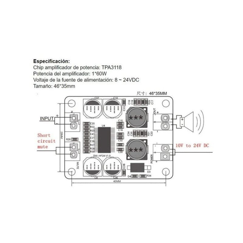 Modulo Amplificador De Audio Mono Tpa3118 60w