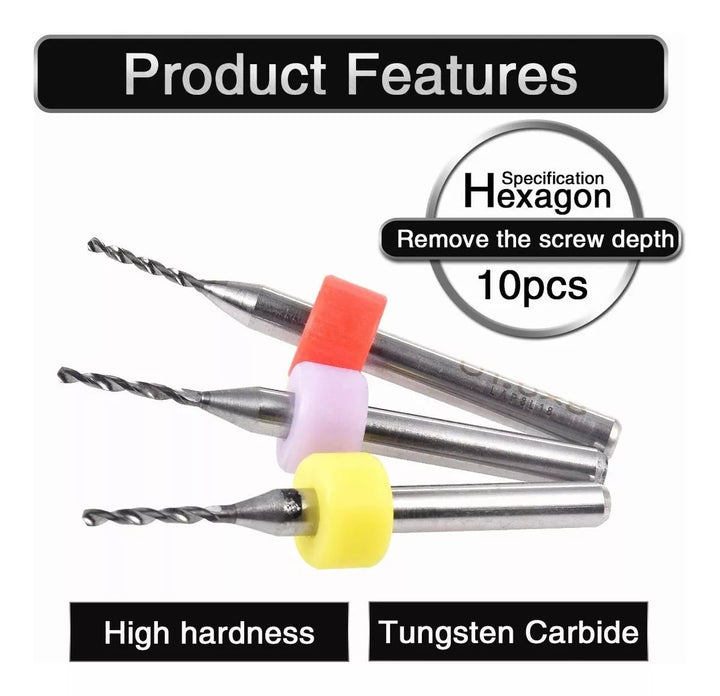 Set 10 Brocas Tungsteno 0.3 - 1.2 Mm Pcb Router Cnc Mototool - Tecneu